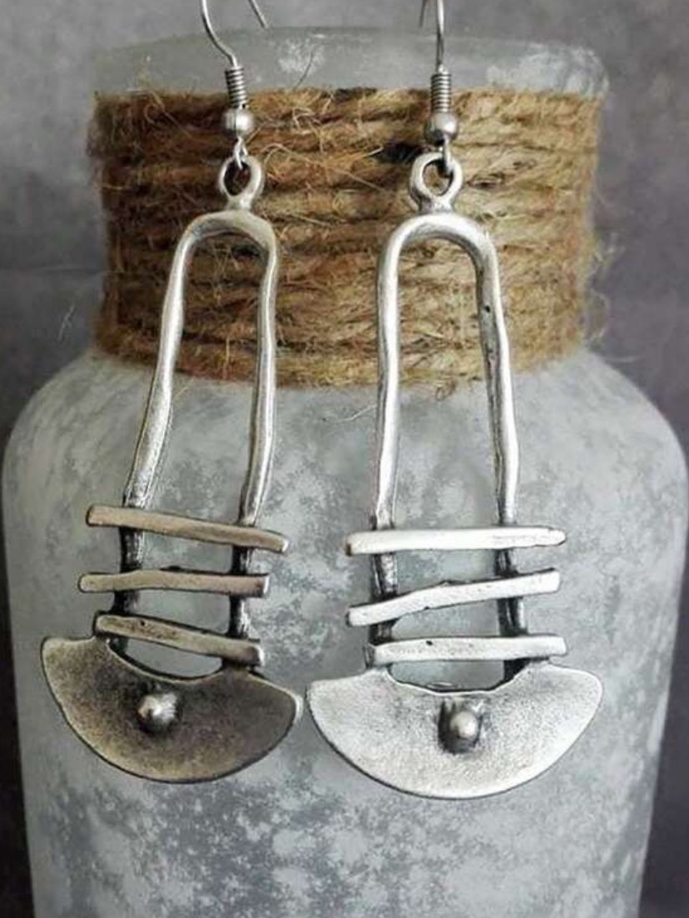 Silver-Tone Sculptural Drop Earrings - Textured Abstract Design